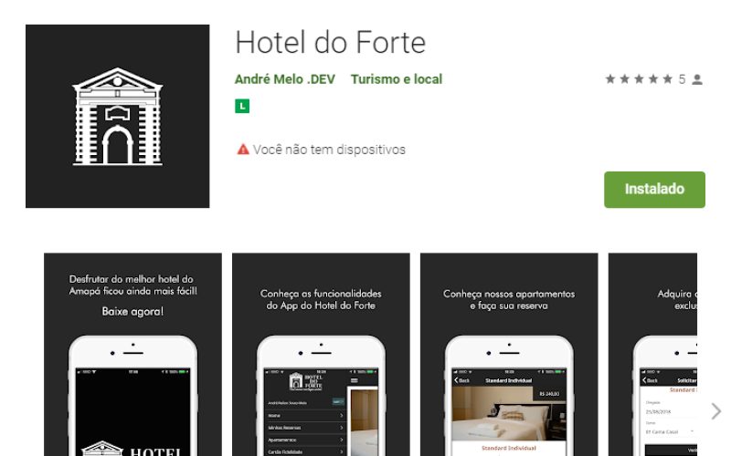 Tela do aplicativo Aplicativo do Hotel do Forte