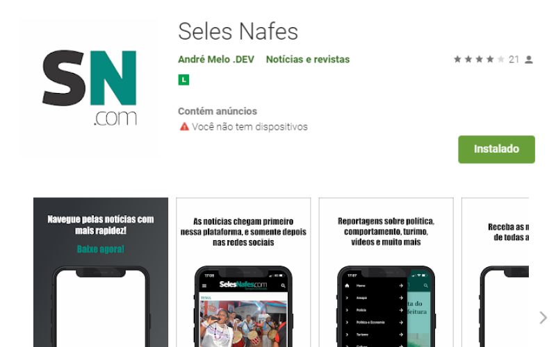 Tela do aplicativo App Seles Nafes